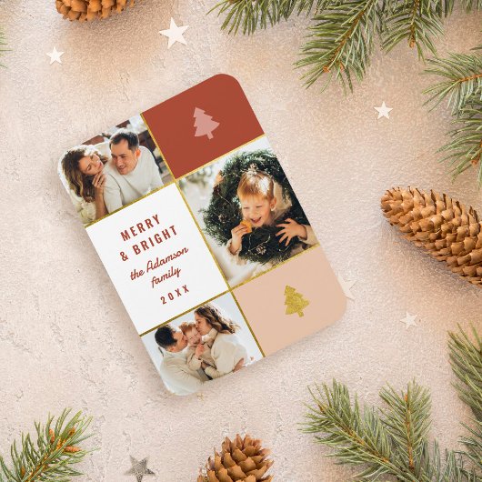 Moderne Pastel & Goud 3 Fotocollage Kerstmis Magneet