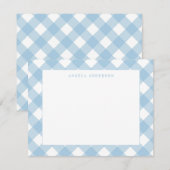 Moderne Pastel Lichtblauwe Gingham Plaid Check Notitiekaartje (Voorkant / Achterkant)