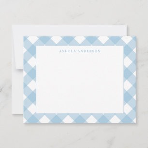 Moderne Pastel Lichtblauwe Gingham Plaid Check Notitiekaartje