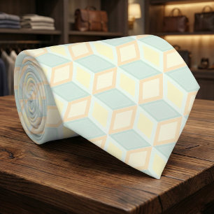 Moderne Pastel Muntgroene Perzik Geometrische 3D K Stropdas