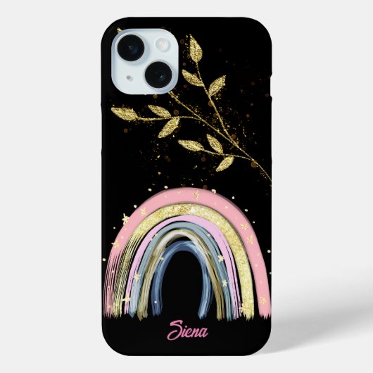 Moderne Pastel Regenboog en Goud Bladeren Custom N Case-Mate iPhone Case (Achterkant)