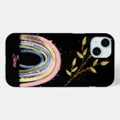 Moderne Pastel Regenboog en Goud Bladeren Custom N Case-Mate iPhone Case (Achterkant (horizontaal))