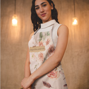 Moderne Pastel Roze Bloemen & Kraft gepersonalisee Schort