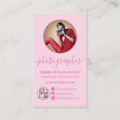 Moderne pastel roze foto qr code logo fotograaf visitekaartje (Voorkant)