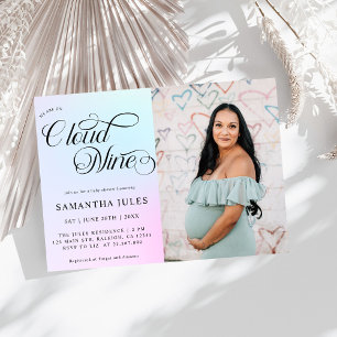 Moderne pastel roze foto wolk negen Baby shower Kaart