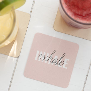 Moderne Pastel Roze Inhale Exhale Quote Glazen Onderzetter