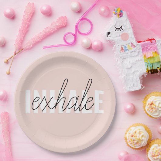 Moderne Pastel Roze Inhale Exhale Quote Papieren Bordje (Feest)