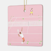 Moderne Pastel Roze Tennis Match Keramisch Ornament (Links)