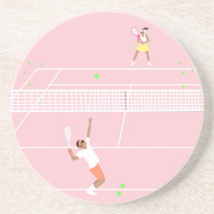 Moderne Pastel Roze Tennis Match Zandsteen Onderzetter