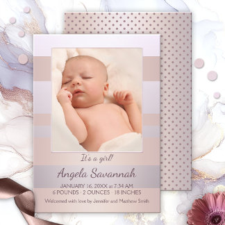 Moderne pastel Striped Baby Girl Foto aankondiging