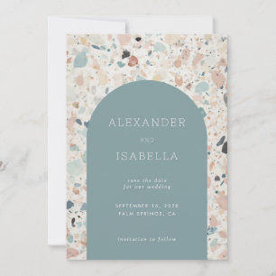 Moderne pastel Terrazzo gespikkeld patroon bruilof Save The Date
