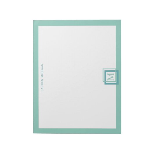 Moderne Pastel Turquoise Monogram Persoonlijk Notitieblok (Gedraaid)