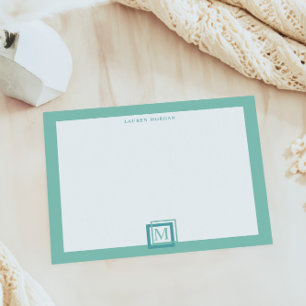 Moderne Pastel Turquoise Monogram Persoonlijk Notitieblok