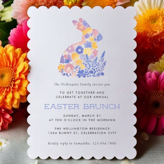 Moderne Pastel Waterverf Bunny Easter Brunch Kaart