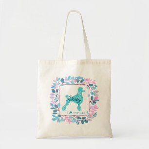 Moderne Pastelblauwe Poodle Aangepaste Naam & Fo Tote Bag