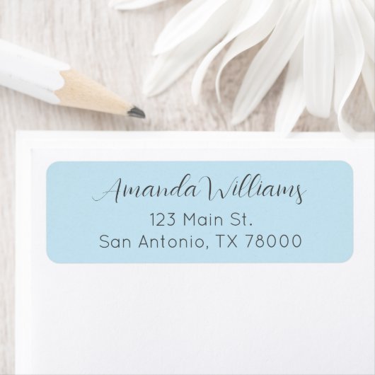 Moderne Pastelblauwe Script Retouradres Etiket (Insitu)