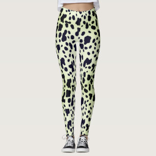 Moderne Pastelgroene Zwart Koeienhuid Vlekken Patr Leggings