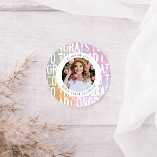 Moderne pastelroze fotograduatie-partij ronde sticker