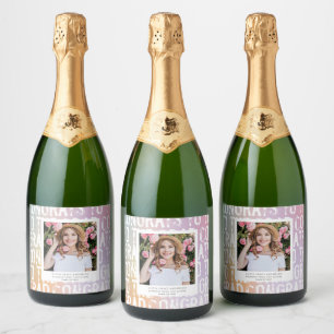 Moderne pastelroze fotograduatie-partij sparkling wijnetiket