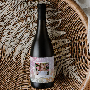 Moderne pastelroze fotograduatie-partij wijn etiket