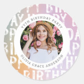 Moderne pastelroze fotoverjaarfeest ronde sticker (Voorkant)