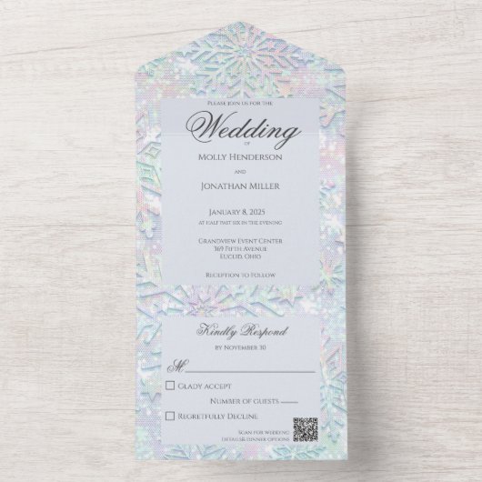 Moderne Pastels Sneeuwvlok QR Code All In One Uitnodiging (Binnen)