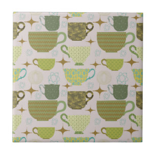 Moderne pasteltheekopje uit het midden van de eeuw tegeltje