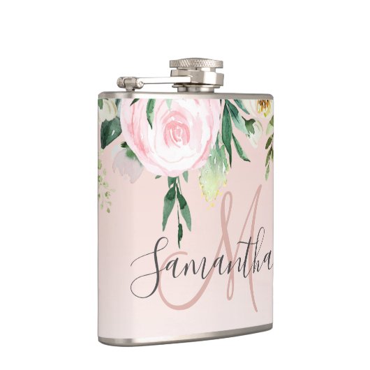 Moderne pastroze en bloemen met naam heupfles (Rechts)