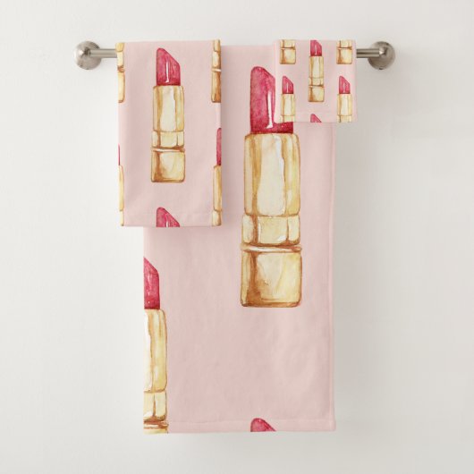 Moderne pastroze en rode lipstick, meisje bad handdoek (Insitu)