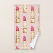 Moderne pastroze en rode lipstick, meisje bad handdoek (Handdoek)