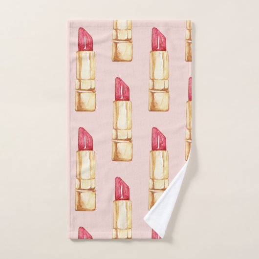 Moderne pastroze en rode lipstick, meisje bad handdoek (Handdoek)