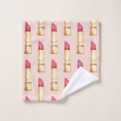 Moderne pastroze en rode lipstick, meisje bad handdoek (Wasdoekje)