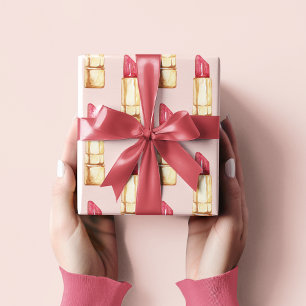Moderne pastroze en rode lipstick, meisje cadeaupapier