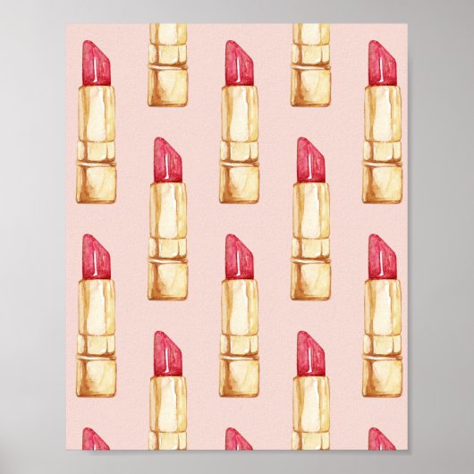Moderne pastroze en rode lipstick, meisje poster (Voorkant)