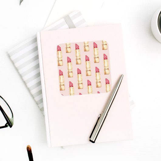 Moderne pastroze en rode lipstick, meisje vierkante sticker