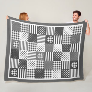 Moderne patchwork quilt gingham zwart-wit fleece deken