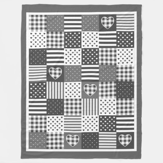 Moderne patchwork quilt gingham zwart-wit fleece deken (Voorkant)
