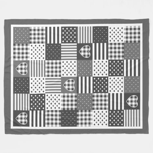 Moderne patchwork quilt gingham zwart-wit fleece deken (Voorkant (Horizontaal))