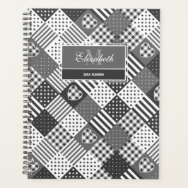 Moderne patchwork quilt gingham zwart-wit planner
