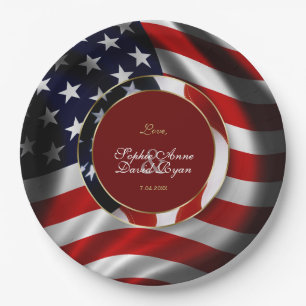 Moderne Patriotische Elegante Amerikaanse Vlag Gou Papieren Bordje