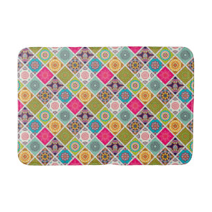 Moderne patroonblauwe roze Marokkaanse Bath Mat