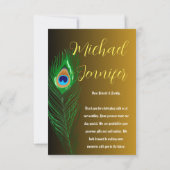 Moderne pauwenveer gouden zwarte aangepaste bruilo bedankkaart (Achterkant)