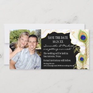 Moderne Pauwenveren Nep Lint Damast Krul Save The Date
