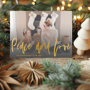 Moderne 'Peace and Love Gold Script'-foto met Kers Briefkaart