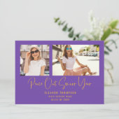 Moderne Peace Out 2 Foto 2022 Afstuderen Paars Aankondiging (Staand voorkant)