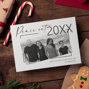 Moderne Peace Out Foto Platte Kerstkaart