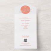 Moderne Peach Lovebirds Monogram bruiloft All In One Uitnodiging (Binnen)