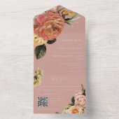 Moderne peach mimosa Floral roze QR-code All In One Uitnodiging (Binnen)