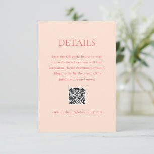 Moderne Peach QR Code Elegante bruiloft Informatiekaartje
