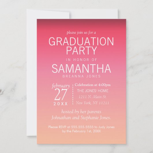 Moderne Peach Summer Gradient Graduation Party Kaart (Voorkant)